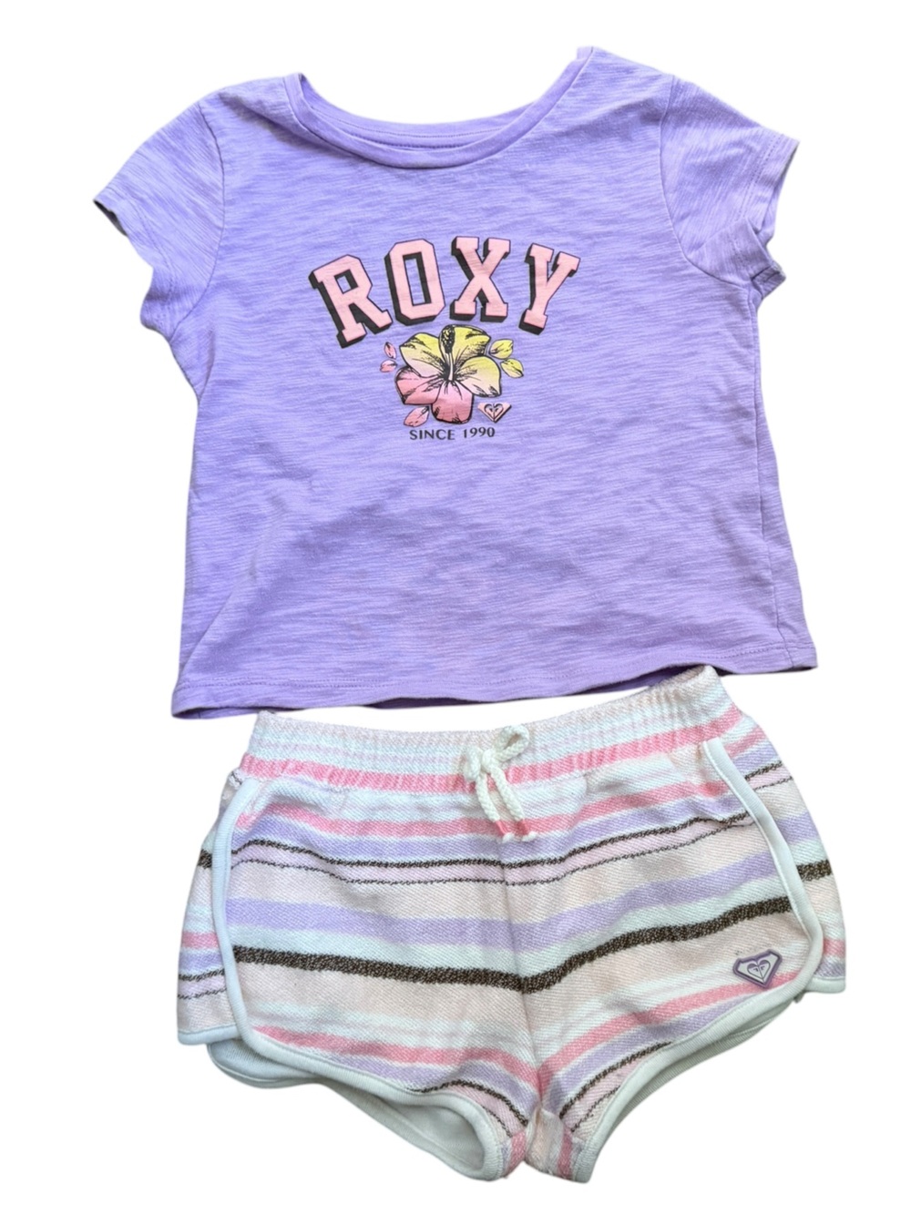 Roxy Lavender Tee with Pastel Stripe Shorts